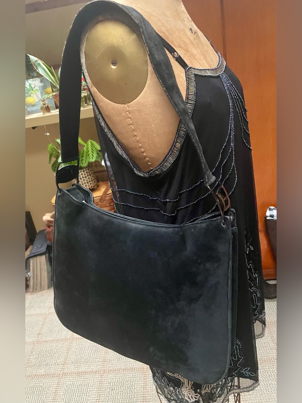 Salvatore Ferragamo Black Suede Shoulder Bag